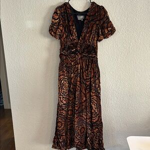 Anthropologie Black and Orange Midi Dress